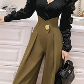 Eleganți de primăvară toamnă pantaloni cu talie înaltă îndoiți îmbrăcăminte pentru femeie decorațiuni tridimensionale pantaloni de bază îmbinați cu talie lată