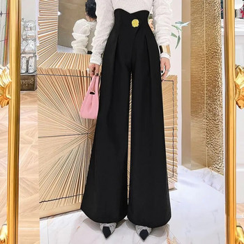 Κομψό ανοιξιάτικο φθινοπωρινό ψηλόμεσο παντελόνι διπλώνει γυναικεία ρούχα Τρισδιάστατη διακόσμηση Βασικό παντελόνι με φαρδύ πόδι