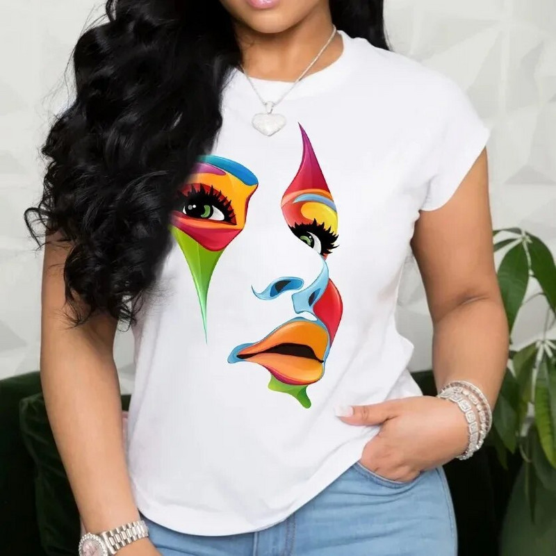 Sieviešu lielizmēra T-krekls Alfabēta Lūpas Karikatūra Drukāt Mode Jautri Apģērbi T-krekls Sieviešu soma Piegāde