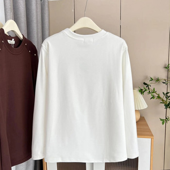 Μπλουζάκι 100 KG Early Spring Simple μονόχρωμο Rivet DE Velvet Fabric T-shirt Plus Size Γυναικεία ζεστά μπλουζάκια με λαιμόκοψη βασικά 2176