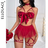 Ellolace Senzualno donje rublje Svileno donje rublje s mašnama Otvoreni grudnjak Erotske gaćice za Valentinovo Fancy tange Sissy Sexy Below Outfit