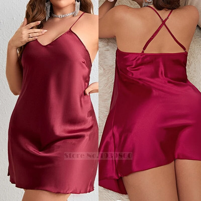 Velika veličina 3XL 4XL 5XL Ženska spavaćica Seksi spavaćica s naramenicama Ružičasta košulja za spavanje Ogrtač za kupanje Široki satenski kućni ogrtač