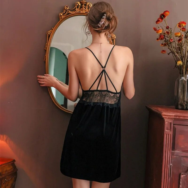 Seksi ženska spavaćica Crveni baršunasti ogrtač Kućno odijelo Prozirne mrežaste patchwork haljine 2022. Zimski negliže kompleti ogrtača crni FG438