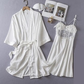 Női menyasszony 2 db Csipke köntös ruha szett Nappaliruha Kimonó Fürdőköpeny Hálóruha Hálóruha Nyári Új Hálóruha Hálóing Fehérnemű