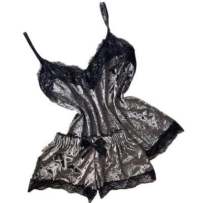 Szexi fehérnemű női alvóruha Camisole masnis rövidnadrág V-nyakú felsők bársony pizsama hálóruha Hot