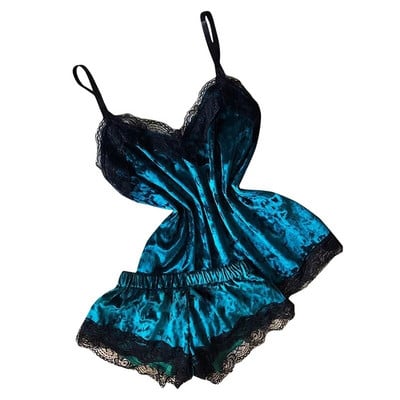 Szexi fehérnemű női alvóruha Camisole masnis rövidnadrág V-nyakú felsők bársony pizsama hálóruha Hot