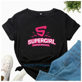 Supergirl Print Plus Size női póló rövid ujjú, nyakú, bő női póló női póló felsők Ruhák Camisetas Mujer