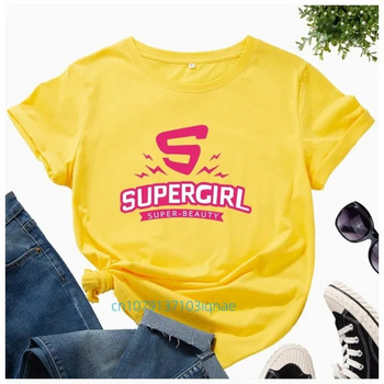 Дамска тениска с щампа Supergirl голям размер, къс ръкав, О-образно деколте, свободна дамска тениска, дамска тениска, горнища, дрехи, Camisetas Mujer