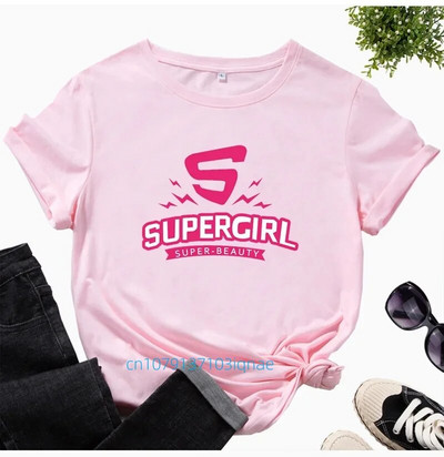 Supergirl Print Plus Size női póló rövid ujjú, nyakú, bő női póló női póló felsők Ruhák Camisetas Mujer