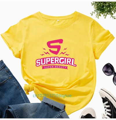 Supergirl Print Plus Size női póló rövid ujjú, nyakú, bő női póló női póló felsők Ruhák Camisetas Mujer
