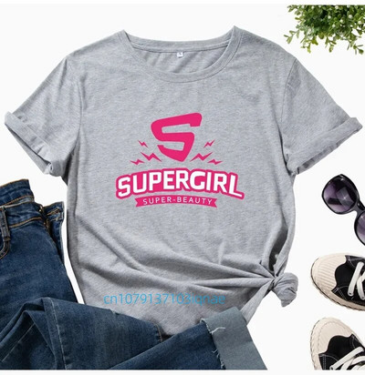 Supergirl Print Plus Size női póló rövid ujjú, nyakú, bő női póló női póló felsők Ruhák Camisetas Mujer