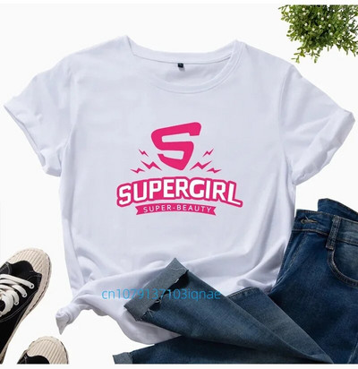 Supergirl Print Plus Size női póló rövid ujjú, nyakú, bő női póló női póló felsők Ruhák Camisetas Mujer
