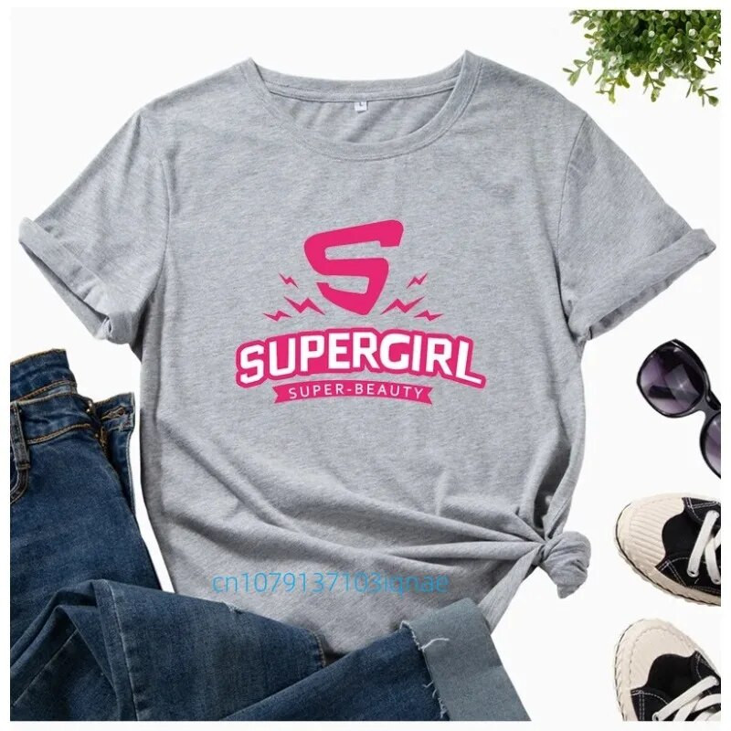 Supergirl Print Plus Size női póló rövid ujjú, nyakú, bő női póló női póló felsők Ruhák Camisetas Mujer