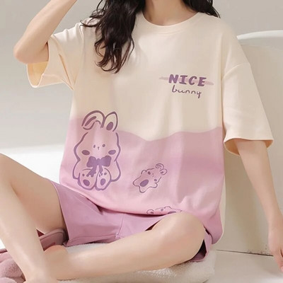 Ženska pidžama Ljetna japanska Kawaii pidžama Pidžama s printom medvjedića Tinejdžerke Okrugli izrez Kućna odjeća Postupna promjena Odjeća za spavanje
