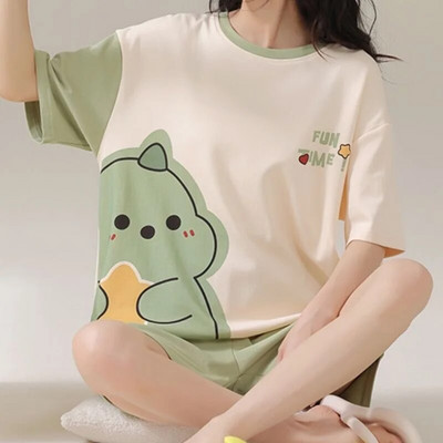 Ženska pidžama Ljetna japanska Kawaii pidžama Pidžama s printom medvjedića Tinejdžerke Okrugli izrez Kućna odjeća Postupna promjena Odjeća za spavanje