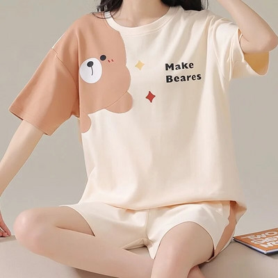 Ženska pidžama Ljetna japanska Kawaii pidžama Pidžama s printom medvjedića Tinejdžerke Okrugli izrez Kućna odjeća Postupna promjena Odjeća za spavanje