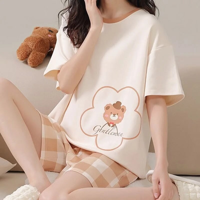 Ženska pidžama Ljetna japanska Kawaii pidžama Pidžama s printom medvjedića Tinejdžerke Okrugli izrez Kućna odjeća Postupna promjena Odjeća za spavanje