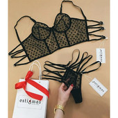 Szexi női fehérnemű szett Légáteresztő bralette szexi alsónadrággal Polka Dot áttetsző hálós fehérnemű szett melltartó + rövid szettek G-String