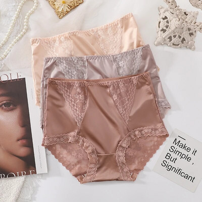 2023 New Plus Size High Waist Panties for Women Underwear Sexy Sexy Transparent Lace Satin Large Size Briefs Big Pantie Female