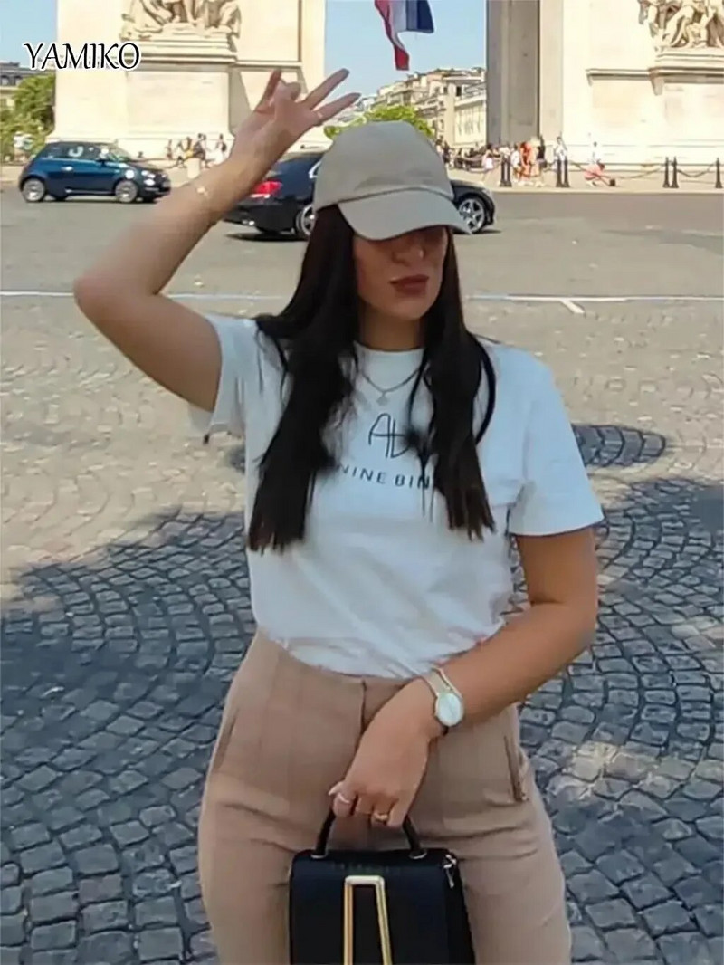 Nagy méretű Letter Sign Print póló fehér pamut nyári póló alkalmi felső női divat utcai pólók O-nyakú pulóver