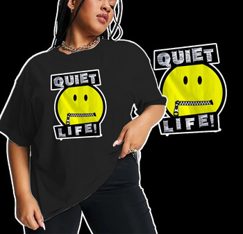 Памучни летни тениски с големи размери Дамски дамски Harajuku Усмихнато лице с печат на букви Ежедневни меки тениски с къс ръкав