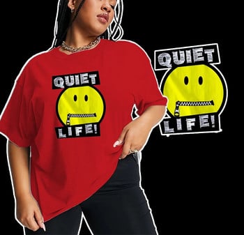 Памучни летни тениски с големи размери Дамски дамски Harajuku Усмихнато лице с печат на букви Ежедневни меки тениски с къс ръкав