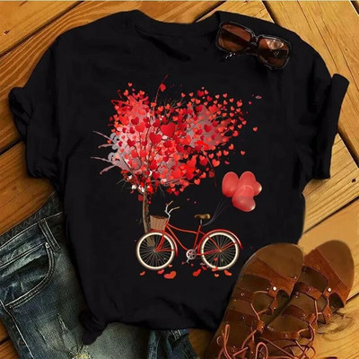 Plus SizeFashion Ženska majica kratkih rukava s otisnutim ružama Dnevna ležerna majica kratkih rukava Ljetna s okruglim izrezom Jednostavna ulična ženska odjeća