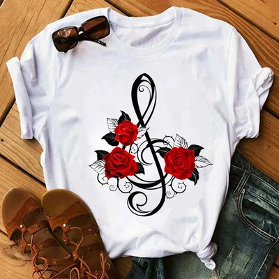 Plus SizeFashion Ženska majica kratkih rukava s otisnutim ružama Dnevna ležerna majica kratkih rukava Ljetna s okruglim izrezom Jednostavna ulična ženska odjeća