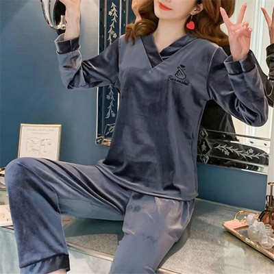 Oversize Βελούδινα Σετ Πυτζάμες Ανοιξιάτικα Γυναικεία Φαρδιά Μακρυμάνικα Σαλόνια Κοστούμια Sleepwear Casual Pants Nightwear 2 Piece Conjunto