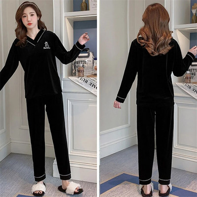 Oversize Βελούδινα Σετ Πυτζάμες Ανοιξιάτικα Γυναικεία Φαρδιά Μακρυμάνικα Σαλόνια Κοστούμια Sleepwear Casual Pants Nightwear 2 Piece Conjunto