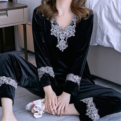 Oversize Βελούδινα Σετ Πυτζάμες Ανοιξιάτικα Γυναικεία Φαρδιά Μακρυμάνικα Σαλόνια Κοστούμια Sleepwear Casual Pants Nightwear 2 Piece Conjunto