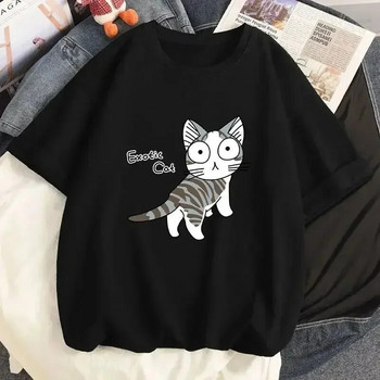 Плюс размер American Street Creative Blow Fan Cat Pure Cotton T-shirt for Men и Women Summer Short Sleeve Couple Wear INS Top