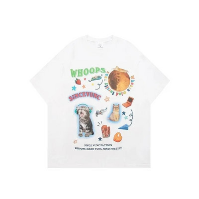 Velika pamučna majica kratkih rukava American Street Creative Blow Fan Cat za muškarce i žene, ljetna odjeća za par kratkih rukava INS Top