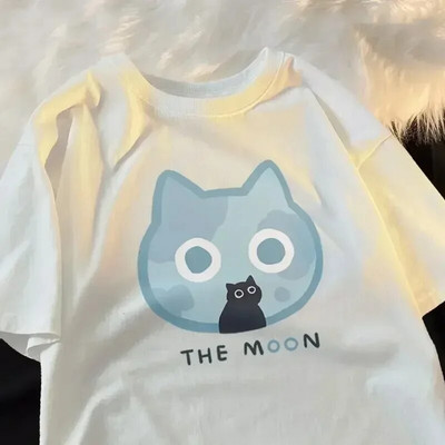 Velika pamučna majica kratkih rukava American Street Creative Blow Fan Cat za muškarce i žene, ljetna odjeća za par kratkih rukava INS Top