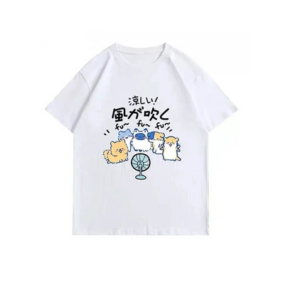 Velika pamučna majica kratkih rukava American Street Creative Blow Fan Cat za muškarce i žene, ljetna odjeća za par kratkih rukava INS Top