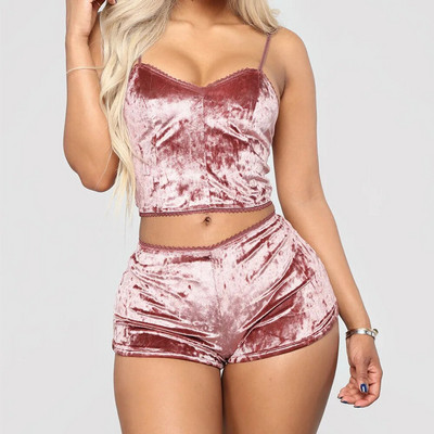 Női hálóruha szexi csipkés szatén pizsama szettek Hálóruha Ujjatlan felsők+rövidnadrágok 2 db Női pizsama készletek