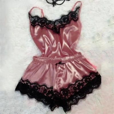 Női hálóruha szexi csipkés szatén pizsama szettek Hálóruha Ujjatlan felsők+rövidnadrágok 2 db Női pizsama készletek