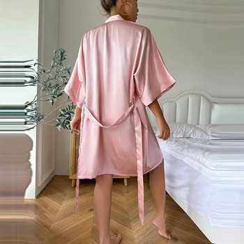 Μεταξωτό σατέν σετ γυναικείο νυχτικό Αμάνικο φόρεμα σφεντόνα & μακρυμάνικο ρόμπα μέσης 2 τεμαχίων Γυναικεία πυζά Φθινοπωρινά