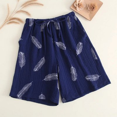 Nauja vasaros pora 100 % medvilnės marlės krepiniai šortai su plunksnomis spausdinami poilsio šortai Vyriški ir moteriški apatiniai kelnės