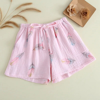 Nauja vasaros pora 100 % medvilnės marlės krepiniai šortai su plunksnomis spausdinami poilsio šortai Vyriški ir moteriški apatiniai kelnės