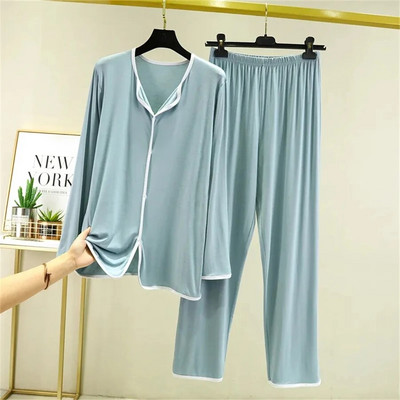 Μοντάλ βαμβακερά νυχτικά 2 τεμαχίων Γυναικεία ανοιξιάτικα φαρδιά μακρυμάνικα σαλονάκια κοστούμια casual νυχτικά παντελόνια υπνοδωματία