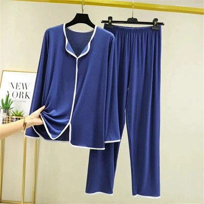 Μοντάλ βαμβακερά νυχτικά 2 τεμαχίων Γυναικεία ανοιξιάτικα φαρδιά μακρυμάνικα σαλονάκια κοστούμια casual νυχτικά παντελόνια υπνοδωματία