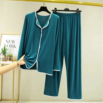 Μοντάλ βαμβακερά νυχτικά 2 τεμαχίων Γυναικεία ανοιξιάτικα φαρδιά μακρυμάνικα σαλονάκια κοστούμια casual νυχτικά παντελόνια υπνοδωματία