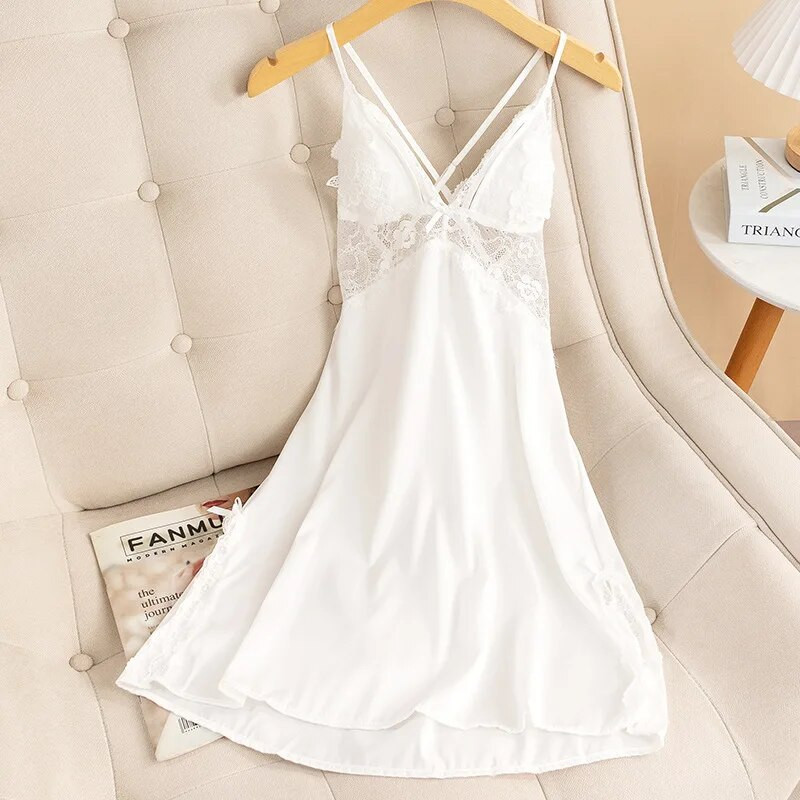 Seksi košulja spavaćica Ljetna ženska spavaćica Haljina Donje rublje Ženska spavaćica Čipkana spavaćica Satenska spavaćica Kućna odjeća