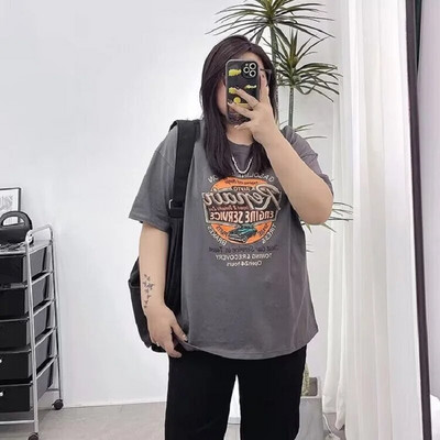 Καλοκαιρινό φόρεμα 2024 300kg 240 Plus Size Γυναικείο Fat Mm Loose 280 T-shirt Γυναικείο άγριο κοντομάνικο τοπ 200kg