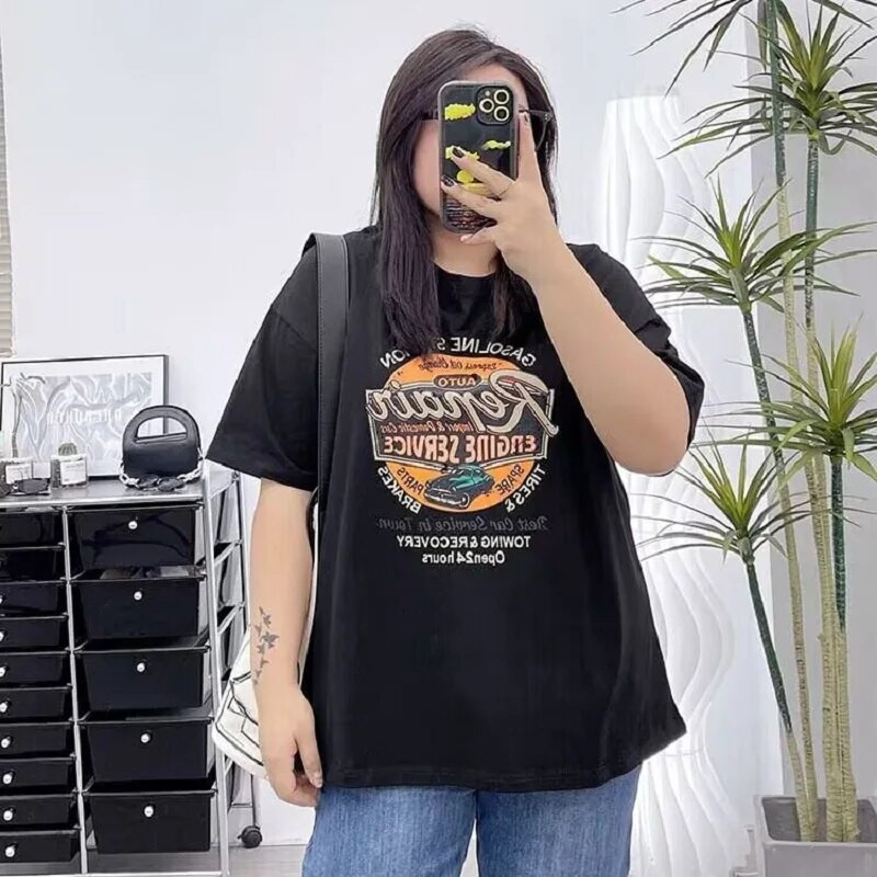 Καλοκαιρινό φόρεμα 2024 300kg 240 Plus Size Γυναικείο Fat Mm Loose 280 T-shirt Γυναικείο άγριο κοντομάνικο τοπ 200kg