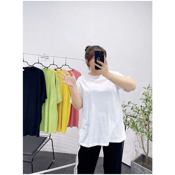 Μπλουζάκι μεγάλου μεγέθους Γυναικείο βαμβακερό μπλουζάκι ασπρόμαυρο μονόχρωμο μπλουζάκι με προσαρμοσμένο σχέδιο Micro-stretch Φαρδύ μπλουζάκι με πάτο