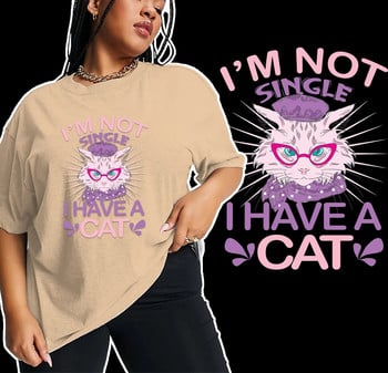 Големи размери Дамска тениска с щампа на букви „I have a cat“ Тениска с щампа на анимационен герой Момиче Harajuku Graphic Clothing Causal Tops