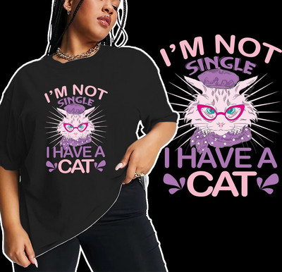Γυναικείες σε μεγάλο μέγεθος «Έχω μια γάτα» Επιστολή εκτύπωσης Μπλουζάκι κινουμένων σχεδίων Χαρακτήρας τύπωμα μπλουζάκι Κορίτσι Harajuku γραφικά ρούχα Αιτιατικές μπλούζες