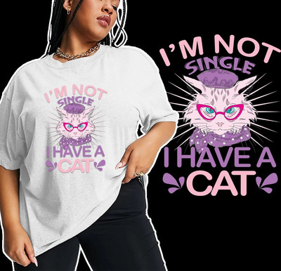 Γυναικείες σε μεγάλο μέγεθος «Έχω μια γάτα» Επιστολή εκτύπωσης Μπλουζάκι κινουμένων σχεδίων Χαρακτήρας τύπωμα μπλουζάκι Κορίτσι Harajuku γραφικά ρούχα Αιτιατικές μπλούζες